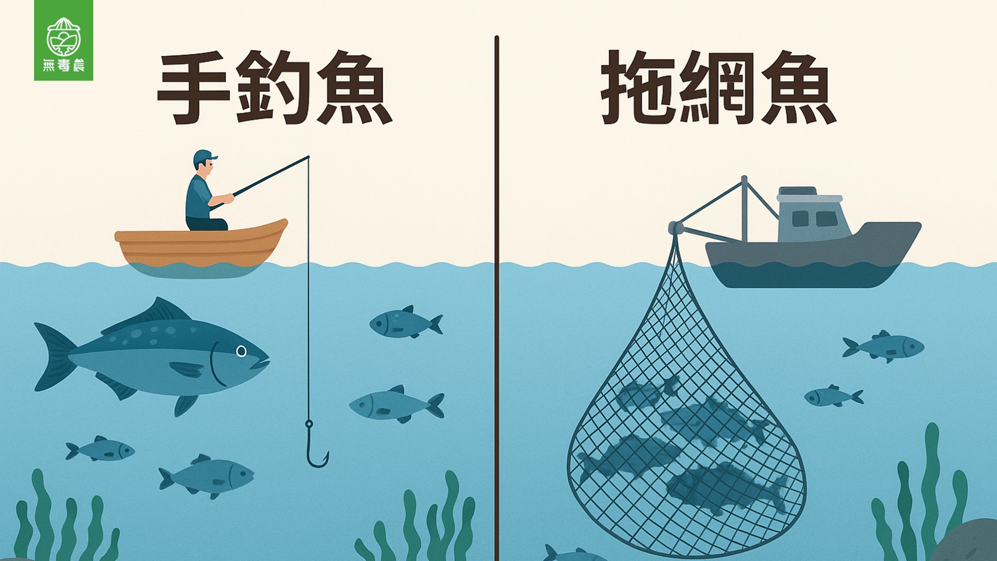 手釣魚跟拖網魚的差別