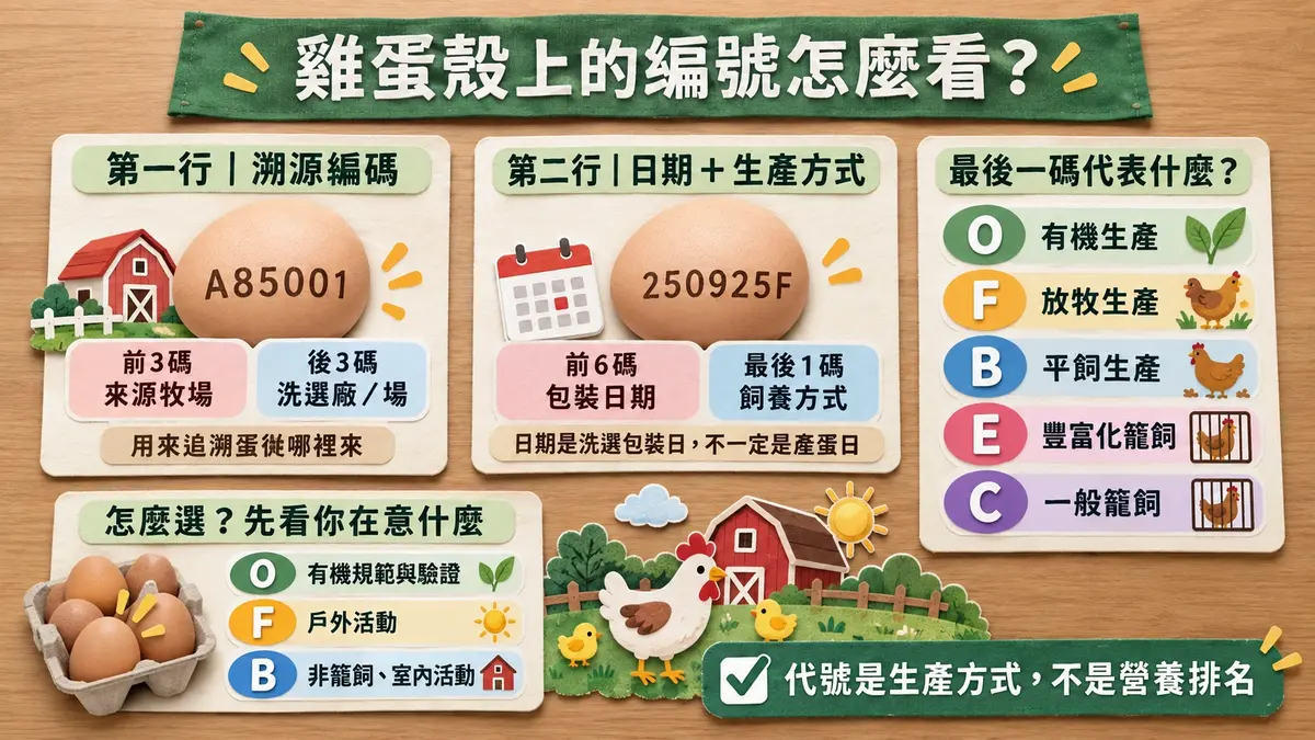 雞蛋殼上的　O、F、B、E、C　是什麼？一張表看懂五種飼養方式