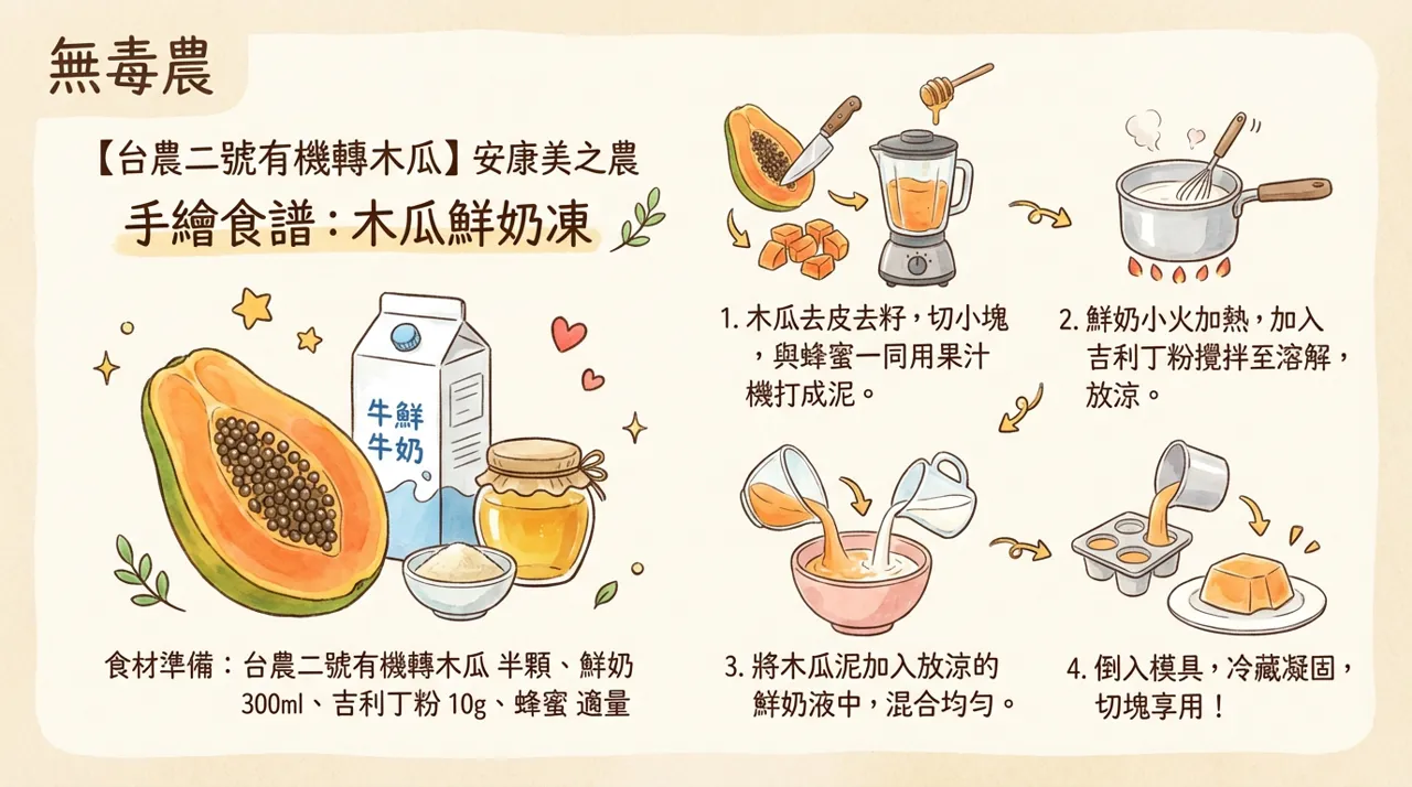 【手繪食譜還原】夏日清爽甜點：木瓜鮮奶凍　DIY
