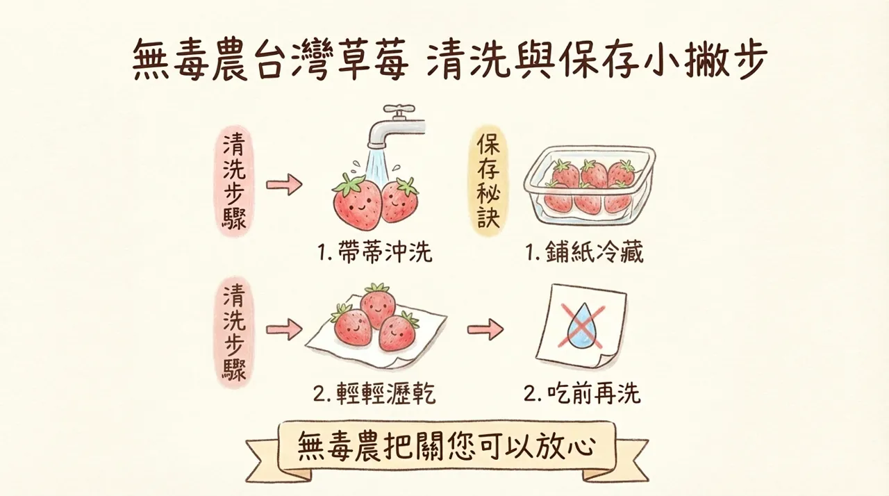 【無毒農小教室】台灣草莓怎麼洗、怎麼存？延長新鮮與美味的完整攻略