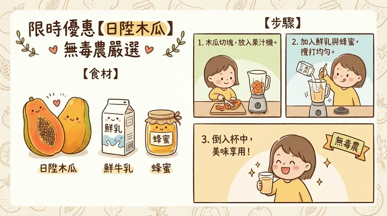 木瓜牛奶黃金比例食譜公開！3步驟做出香濃滑順口感，比外面賣的更好喝！