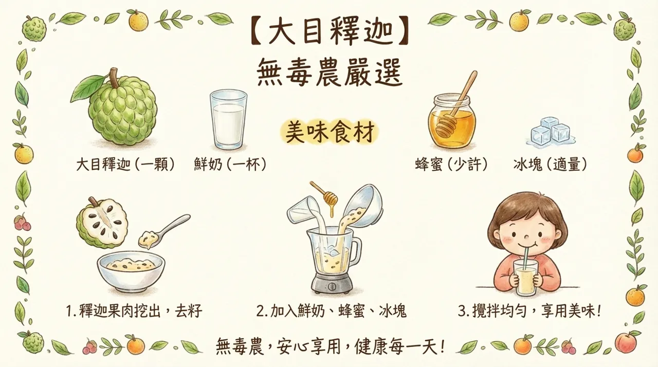 清涼香甜！大目釋迦蜂蜜牛奶冰沙，三步驟簡單做