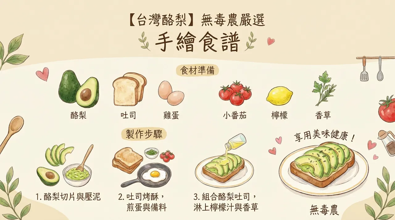 【手繪食譜】嚴選台灣酪梨！美味健康的酪梨吐司只需三步驟