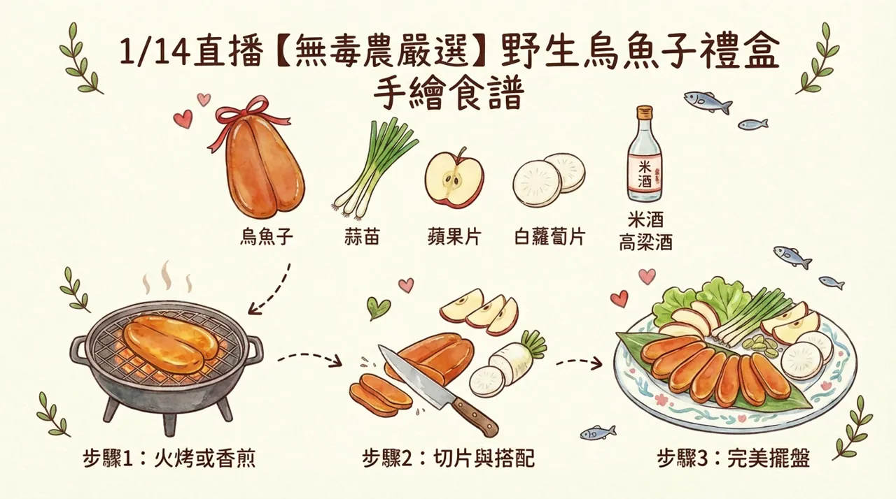 【手繪食譜復刻】無毒農嚴選野生烏魚子：從前置到完美擺盤的全攻略
