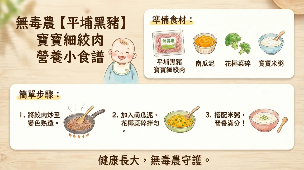 【寶寶副食品食譜】無毒農平埔黑豬肉｜營養滿分南瓜花椰菜拌粥