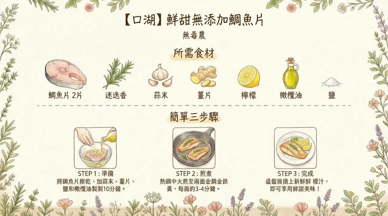 【食譜】鮮甜無添加香煎鯛魚片　–　來自口湖的無毒農美味
