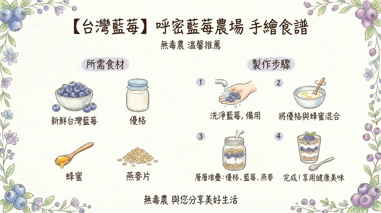 【手繪食譜】來自呼密藍莓農場的清新美味：台灣藍莓優格燕麥杯