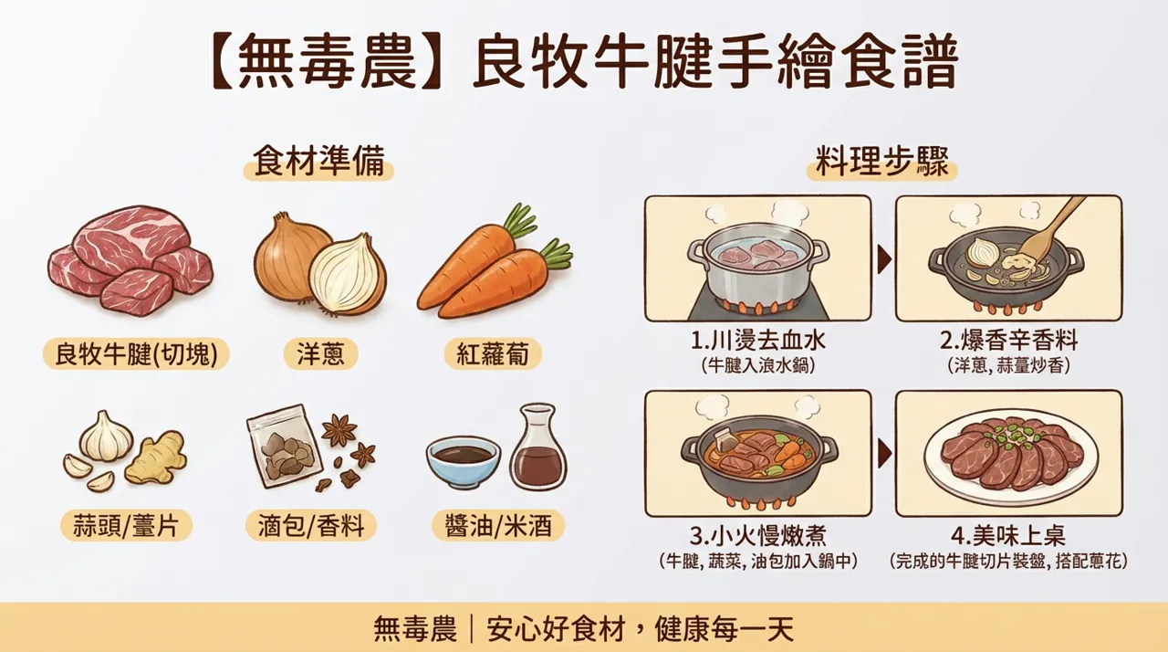 【無毒農廚房】零失敗手繪食譜：慢燉良牧紅燒牛腱