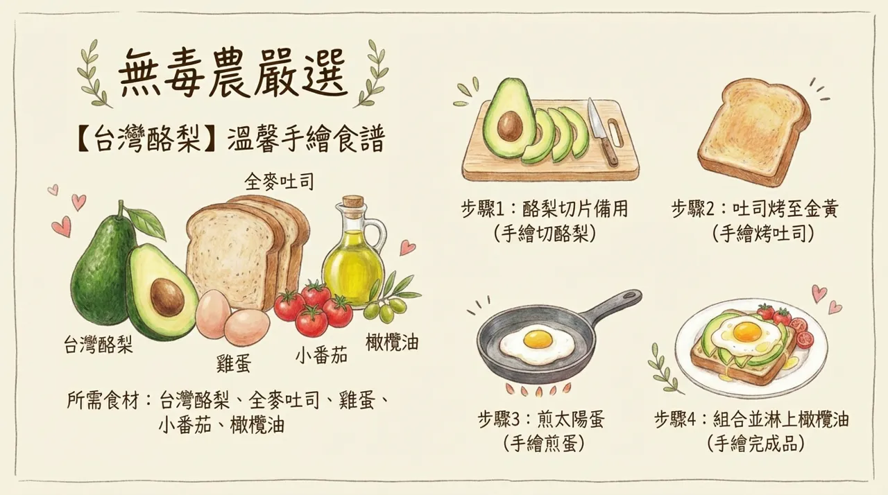 【無毒農嚴選】溫馨手繪食譜：早安！台灣酪梨太陽蛋全麥吐司