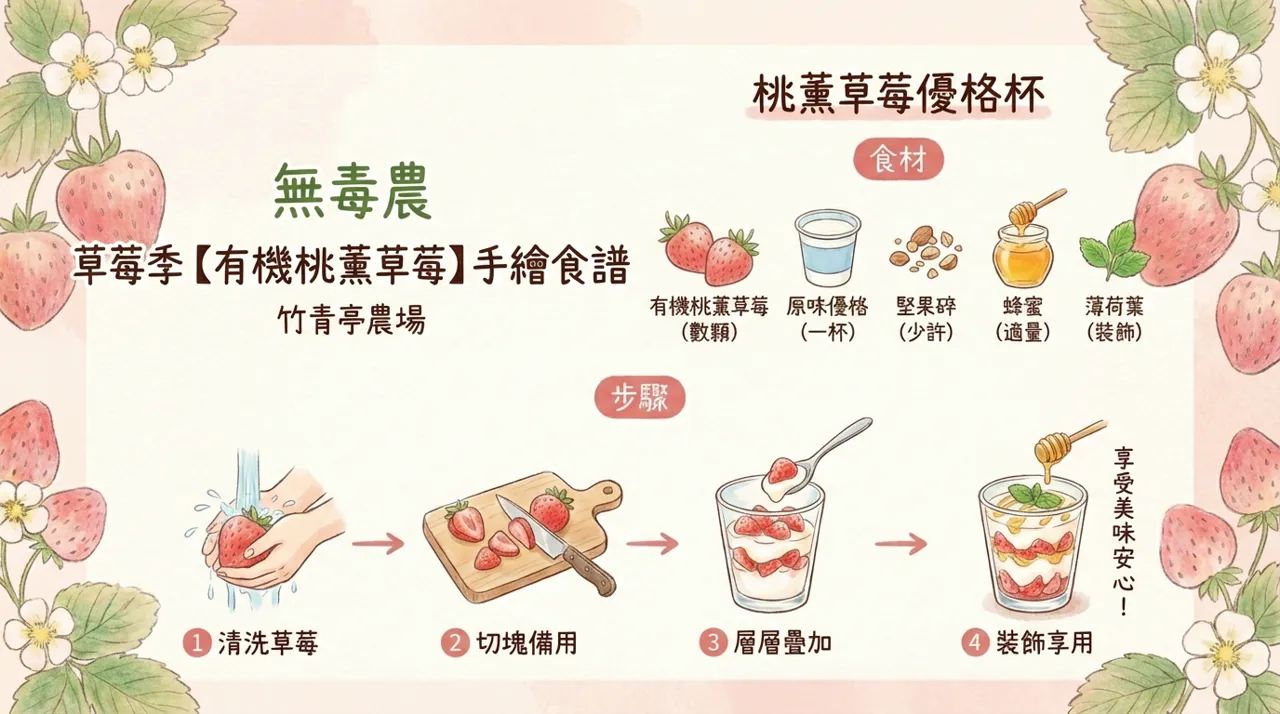 【無毒農手繪食譜】桃薰草莓優格杯：層層疊加的當季幸福滋味