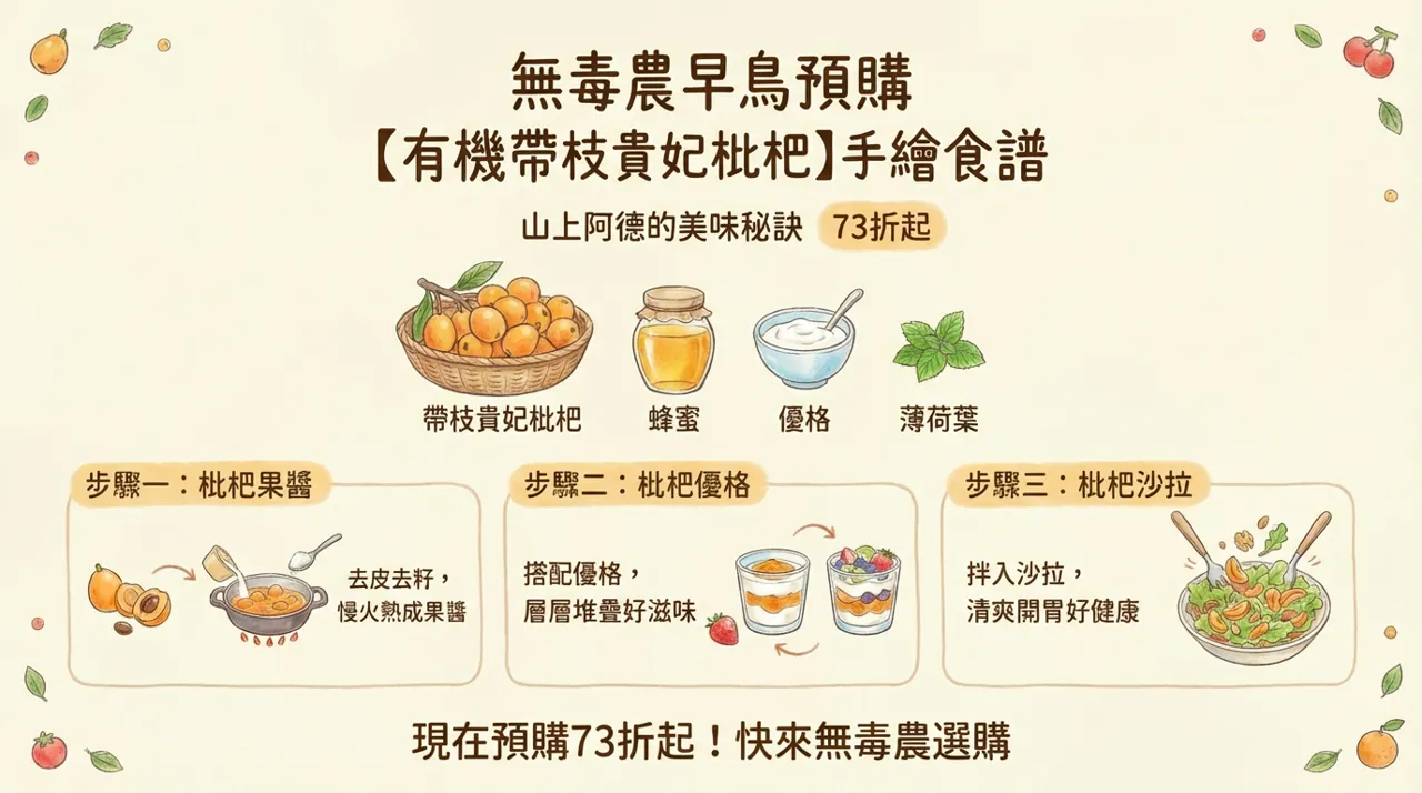 【枇杷食譜】有機帶枝貴妃枇杷怎麼吃？山上阿德傳授3招美味秘訣：果醬、優格、沙拉一次學會！