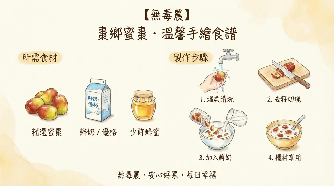 【無毒農】棗鄉蜜棗・溫馨手繪食譜　-　蜜棗鮮奶-優格