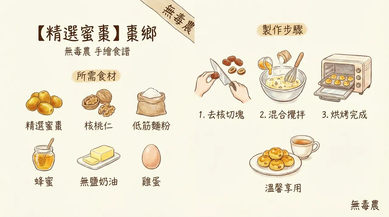 【手繪食譜】來自無毒農的溫暖滋味：精選蜜棗棗鄉酥餅