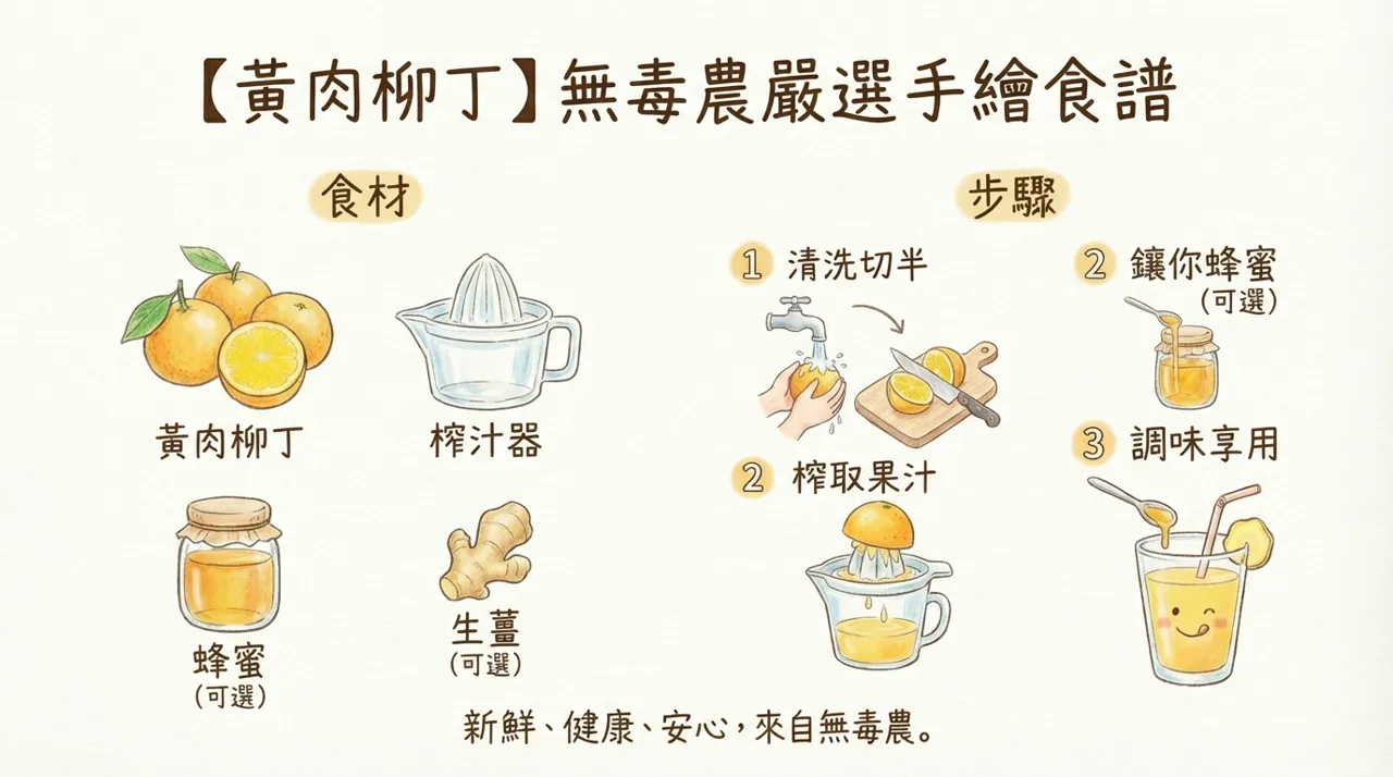 鮮榨黃肉柳丁汁：來自無毒農的安心手繪食譜