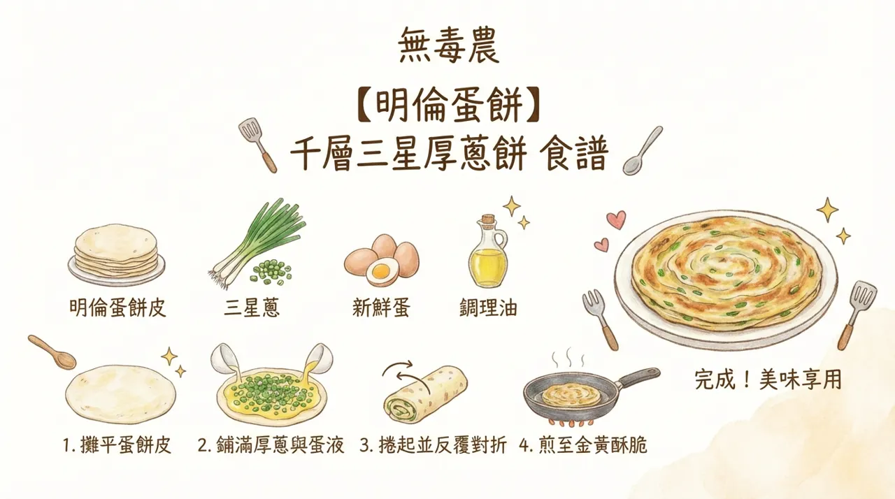 【食譜】無毒農明倫蛋餅：千層三星厚蔥餅製作指南