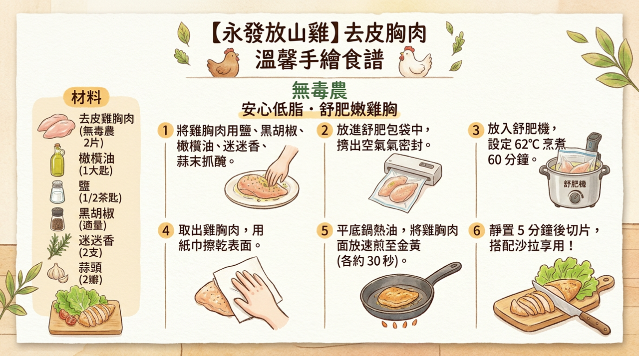 【食譜】低脂健康首選：舒肥嫩雞胸製作教學　-　永發放山雞