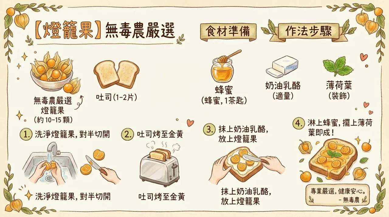 【食譜】酸甜好滋味：燈籠果奶油乳酪吐司　-　無毒農嚴選秋冬料理