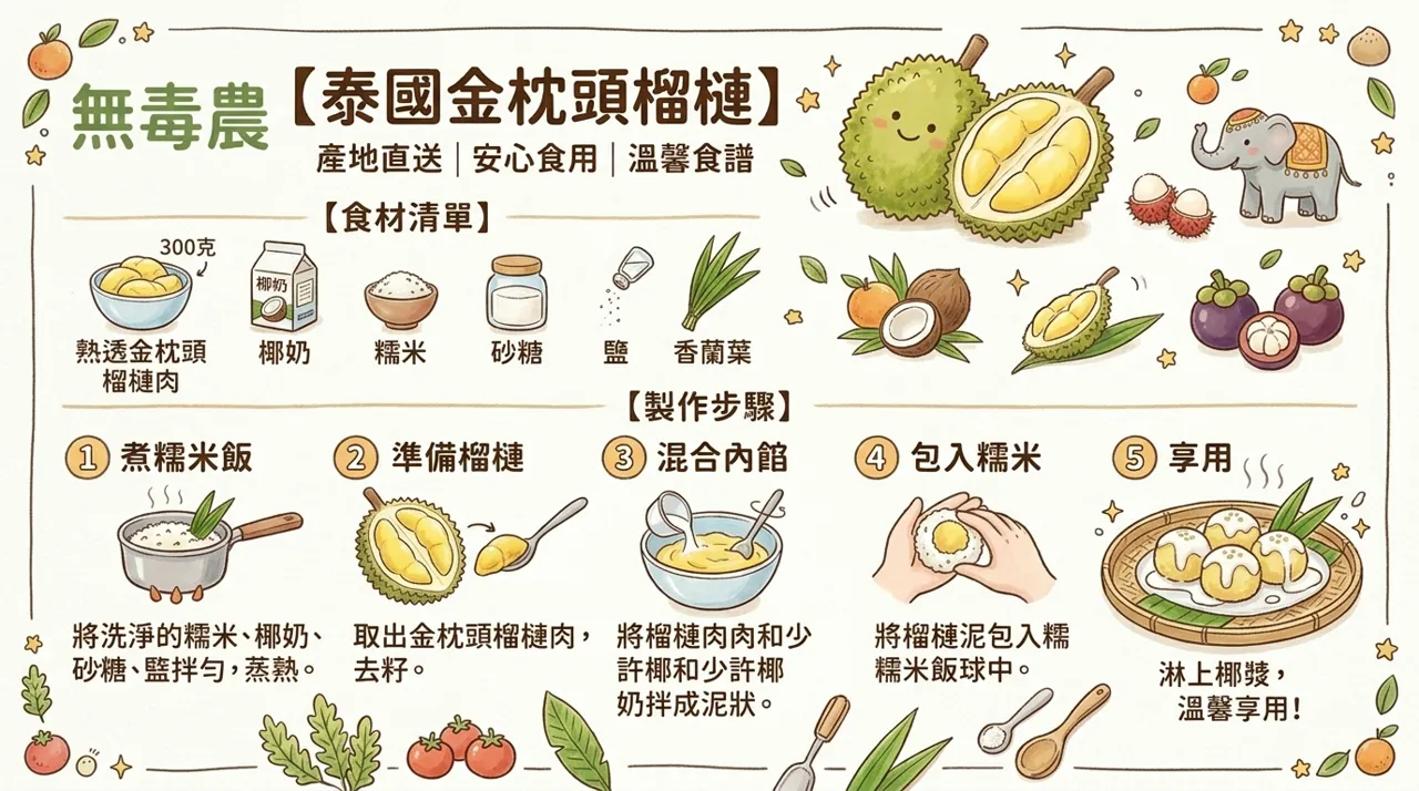 【南洋食譜】泰國金枕頭榴槤糯米球：Q彈爆漿的奢華滋味，冬日暖心首選！