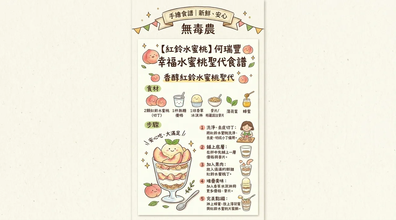 【紅鈴水蜜桃聖代】食譜教學：5步驟打造果香四溢的幸福層次甜點　|　無毒農