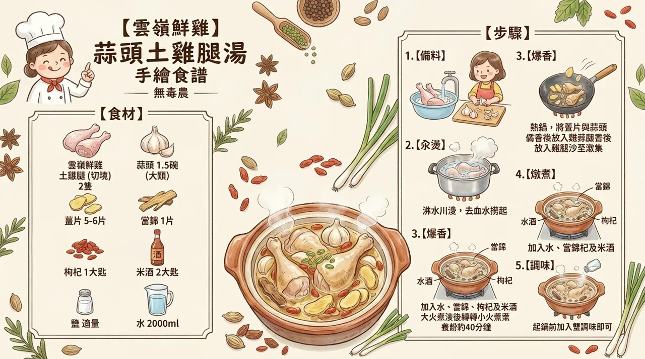 【雲嶺鮮雞】蒜頭土雞腿湯食譜：秋冬溫潤滋補的美味秘密