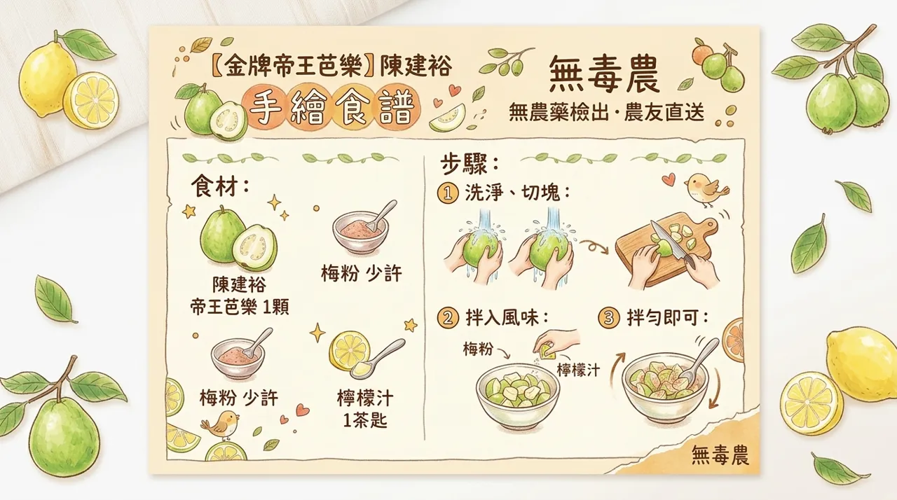 【手繪食譜】清爽開胃！金牌帝王芭樂拌梅粉檸檬汁，三步驟品嚐極致脆甜