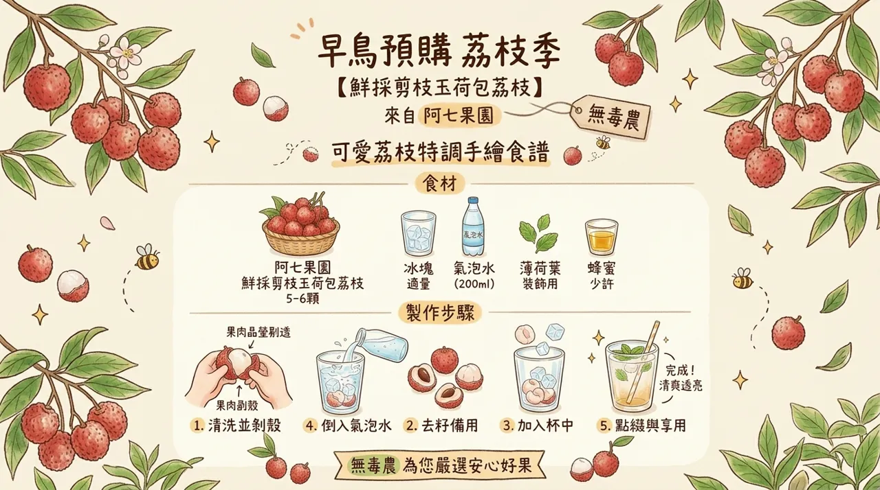 【夏日特調】阿七果園玉荷包荔枝氣泡飲：5步驟輕鬆完成清爽滋味