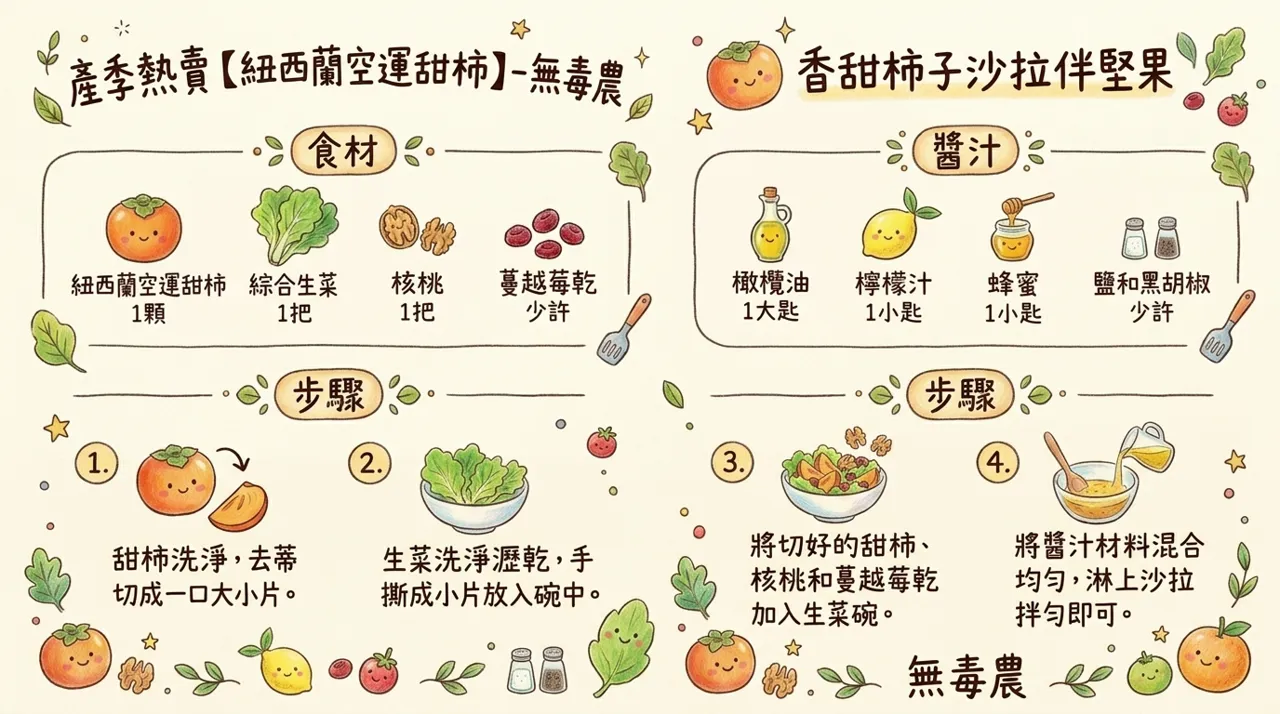 當季食譜：紐西蘭甜柿堅果沙拉　-　無毒農