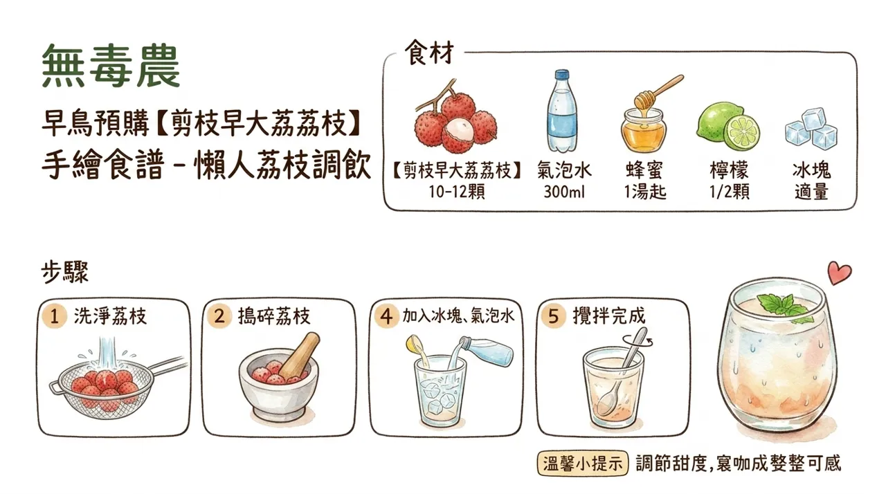 【手繪食譜】夏日清涼：懶人荔枝氣泡飲製作全攻略