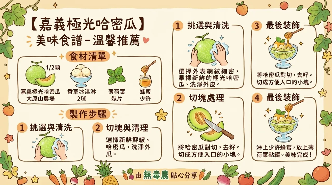 嘉義極光哈密瓜香草冰淇淋食譜｜4　步驟做出清爽高級午茶甜點