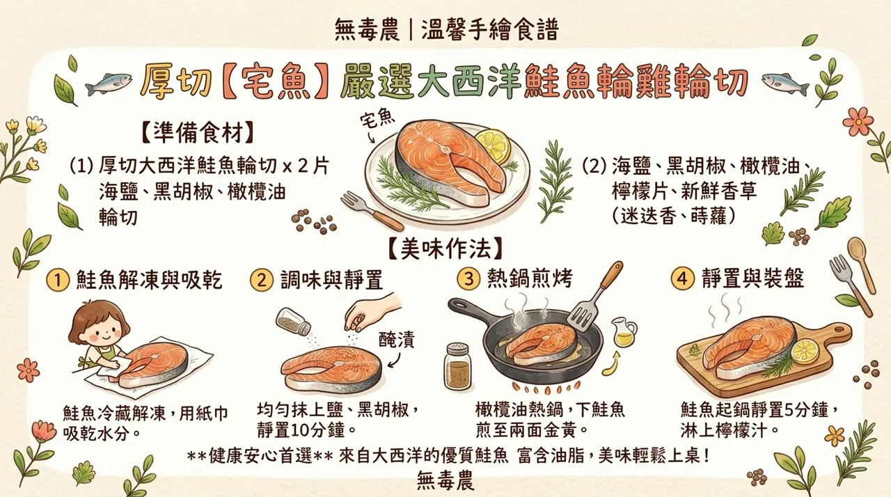 香煎厚切大西洋鮭魚輪切食譜｜4步驟煎出金黃多汁鮭魚