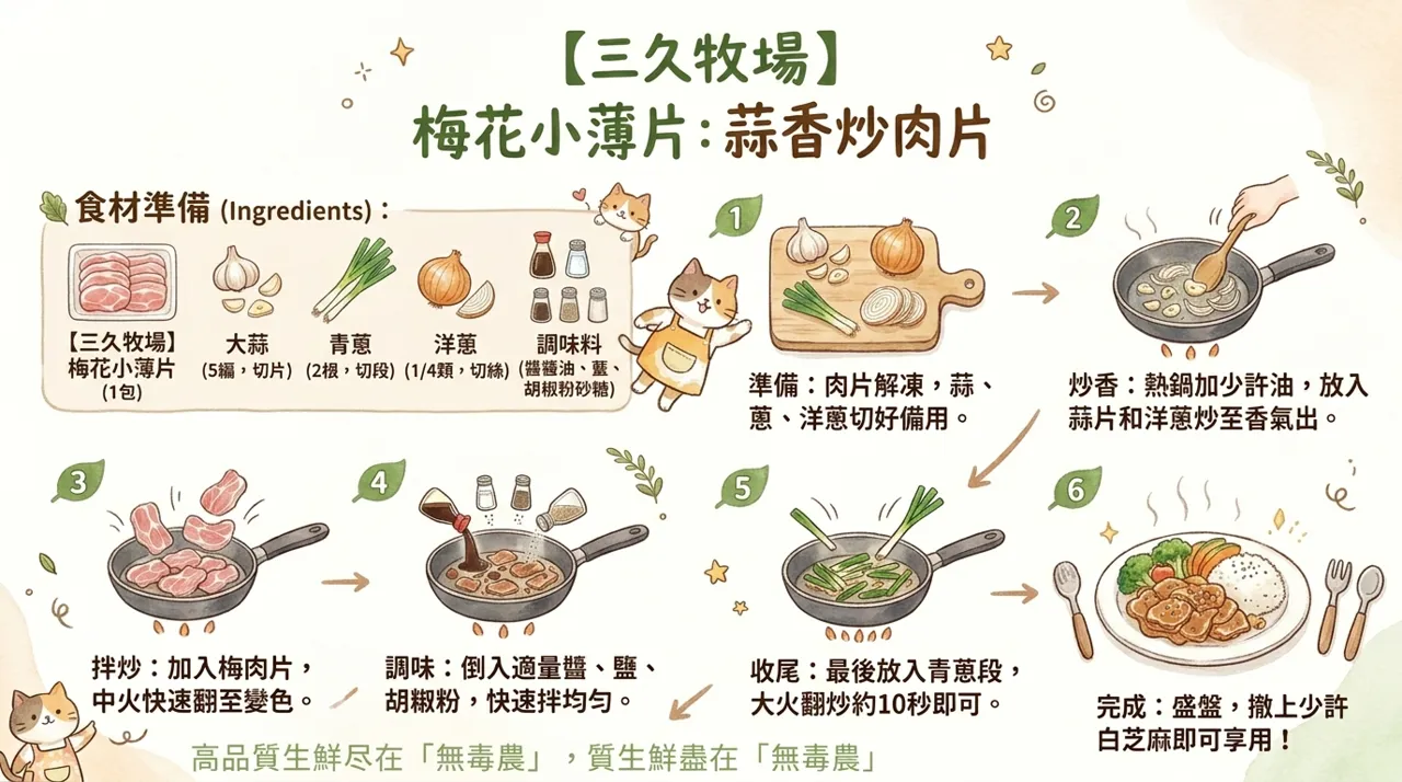 【三久牧場】梅花小薄片蒜香炒肉片食譜｜10分鐘完成下飯家常菜