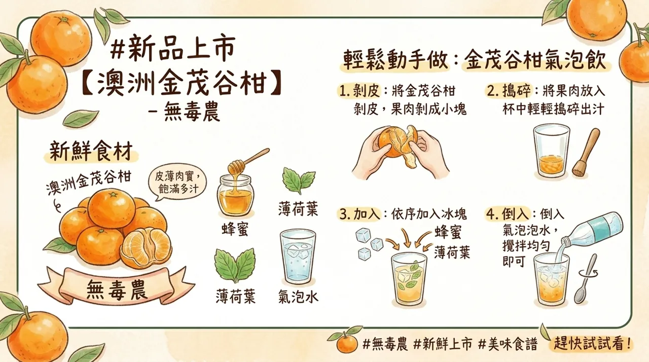 【金茂谷柑食譜】冬日清爽氣泡飲做法：4　步驟完成酸甜多汁柑橘飲