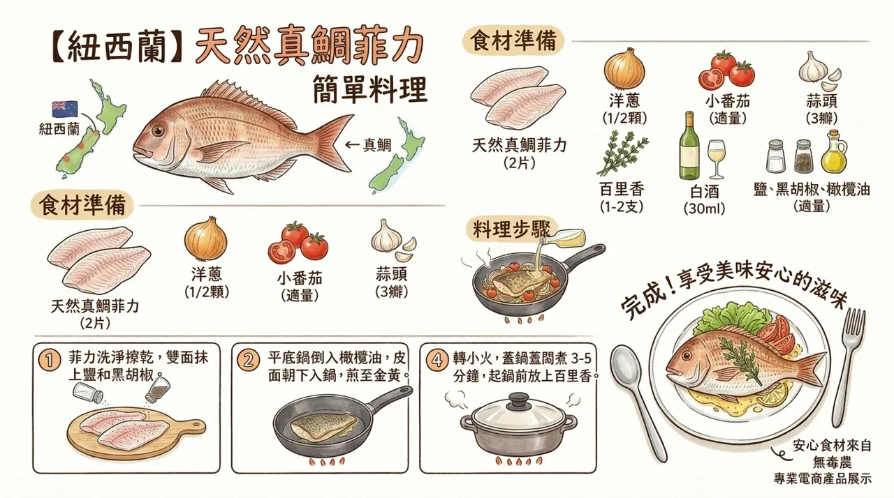 【真鯛菲力食譜】紐西蘭天然真鯛簡單料理：白酒番茄香煎魚菲力
