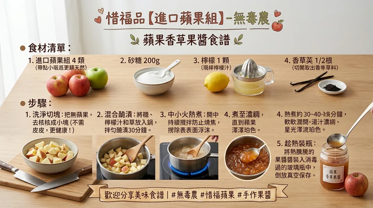 蘋果香草果醬食譜｜惜福蘋果不去皮，自製琥珀色手工果醬