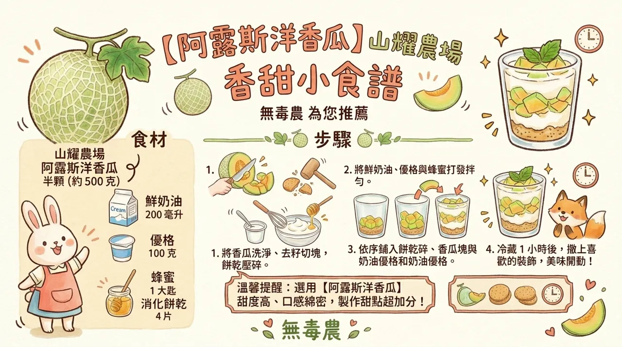 阿露斯洋香瓜優格杯食譜｜15　分鐘完成清爽香甜水果甜點