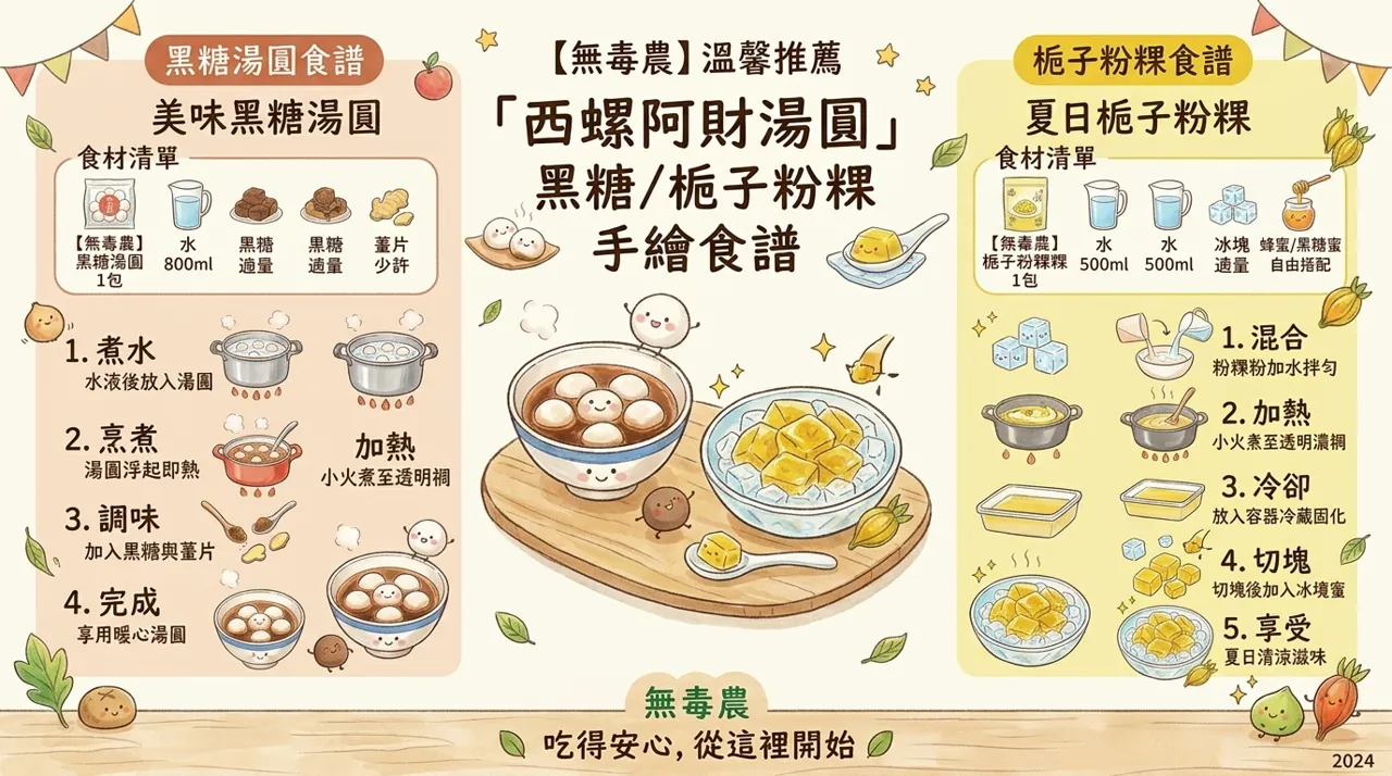 黑糖湯圓食譜｜西螺阿財湯圓與梔子粉粿的安心甜品做法