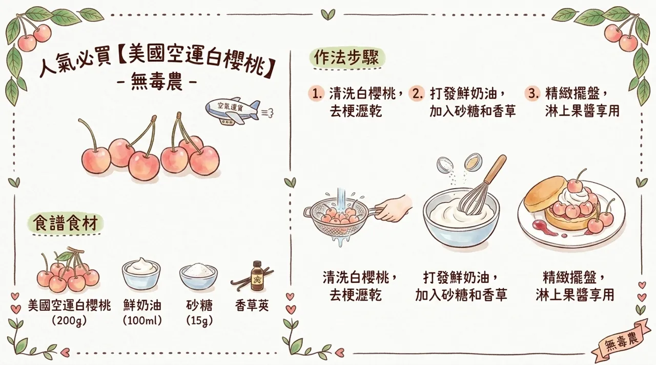 美國空運白櫻桃鮮奶油甜點食譜｜3步驟做出冬日輕奢午茶