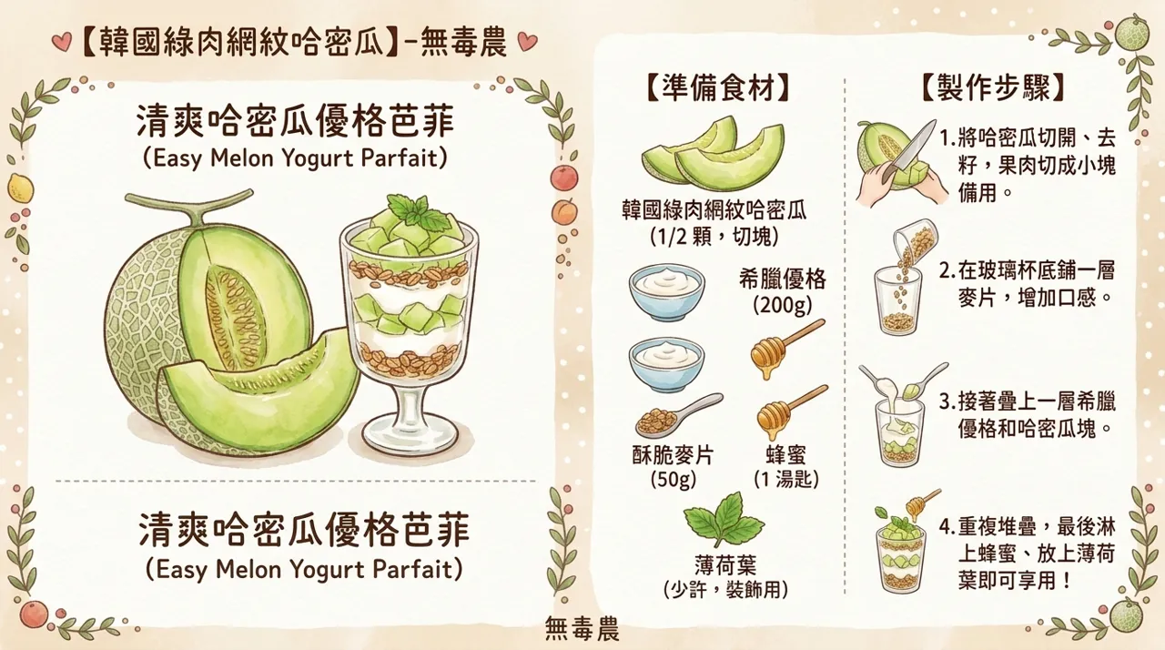 【哈密瓜食譜】清爽哈密瓜優格芭菲：5　分鐘完成的高質感水果甜點