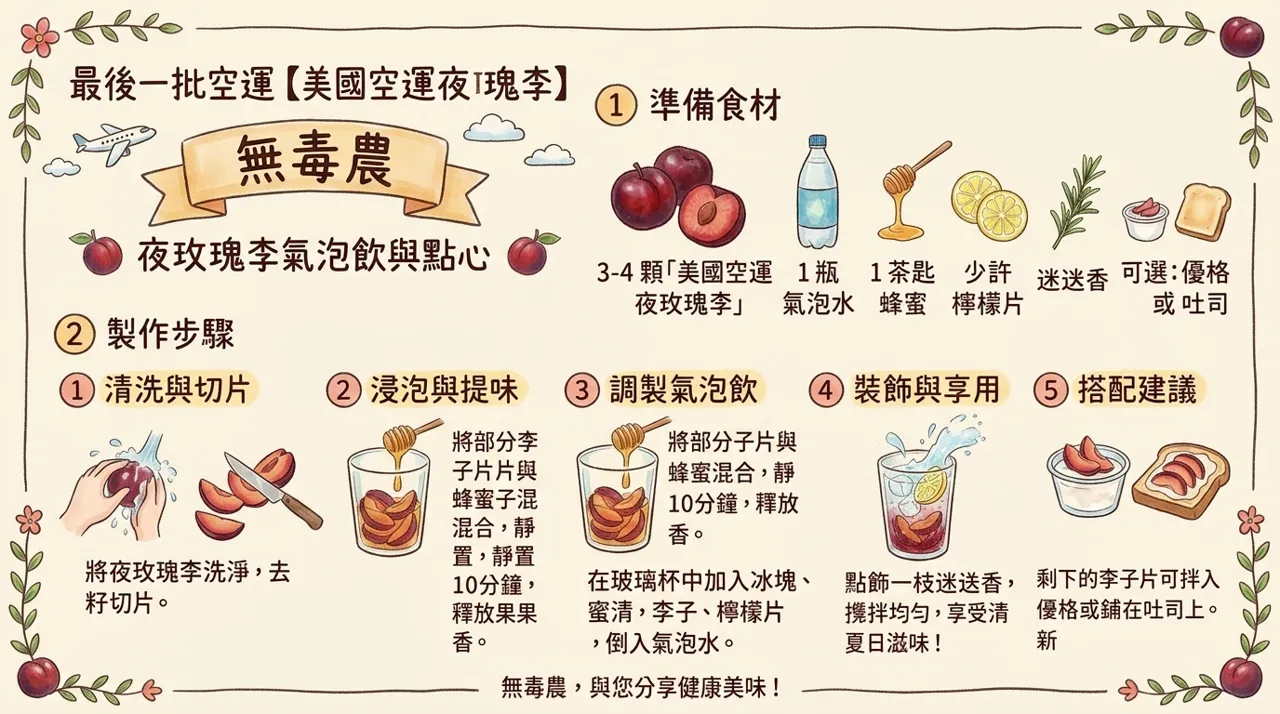 美國夜玫瑰李氣泡飲食譜｜蜂蜜蜜漬、優格吐司點心一次學會