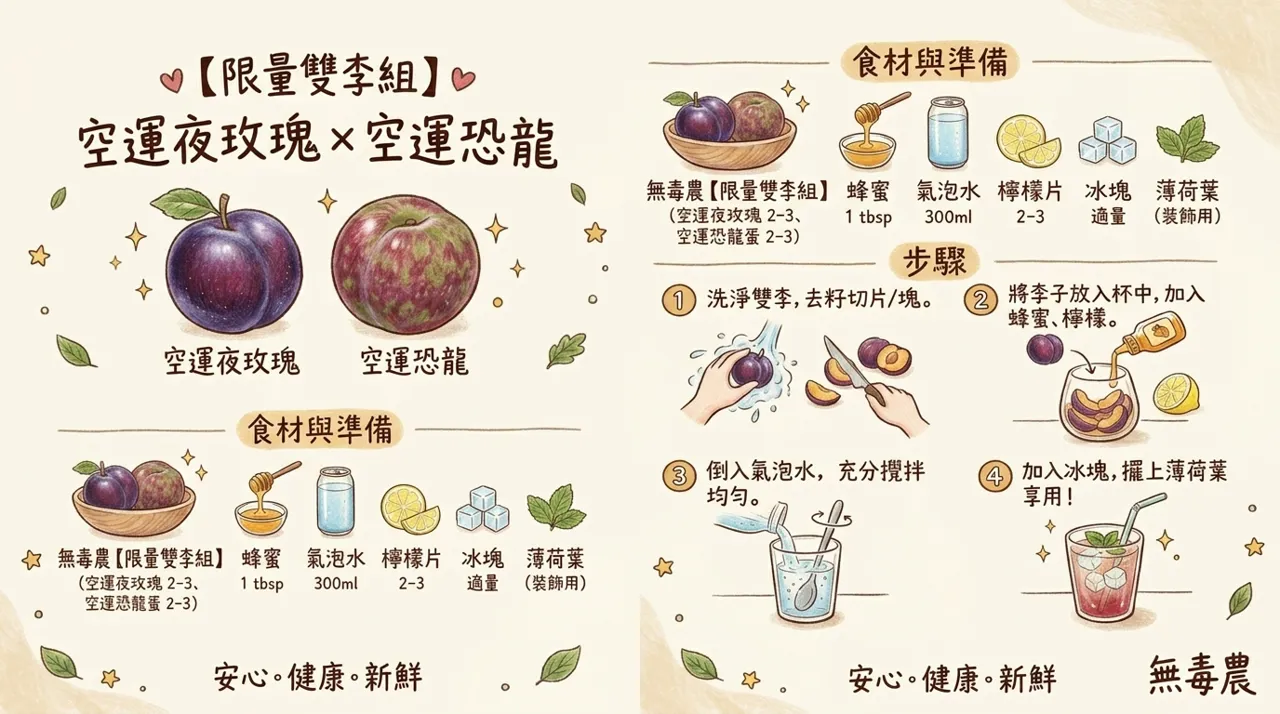 雙李氣泡飲食譜｜空運夜玫瑰李與恐龍李的清爽水果飲做法