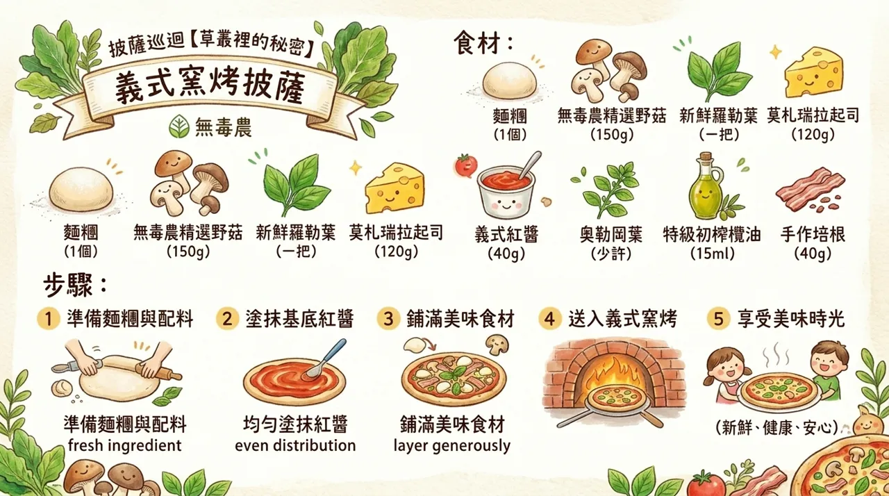 義式窯烤披薩食譜：草叢裡的祕密，野菇培根手作披薩教學