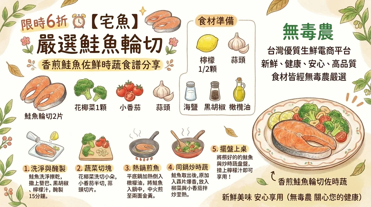 香煎鮭魚輪切佐時蔬食譜｜冬季在家輕鬆做出外酥內嫩高蛋白料理