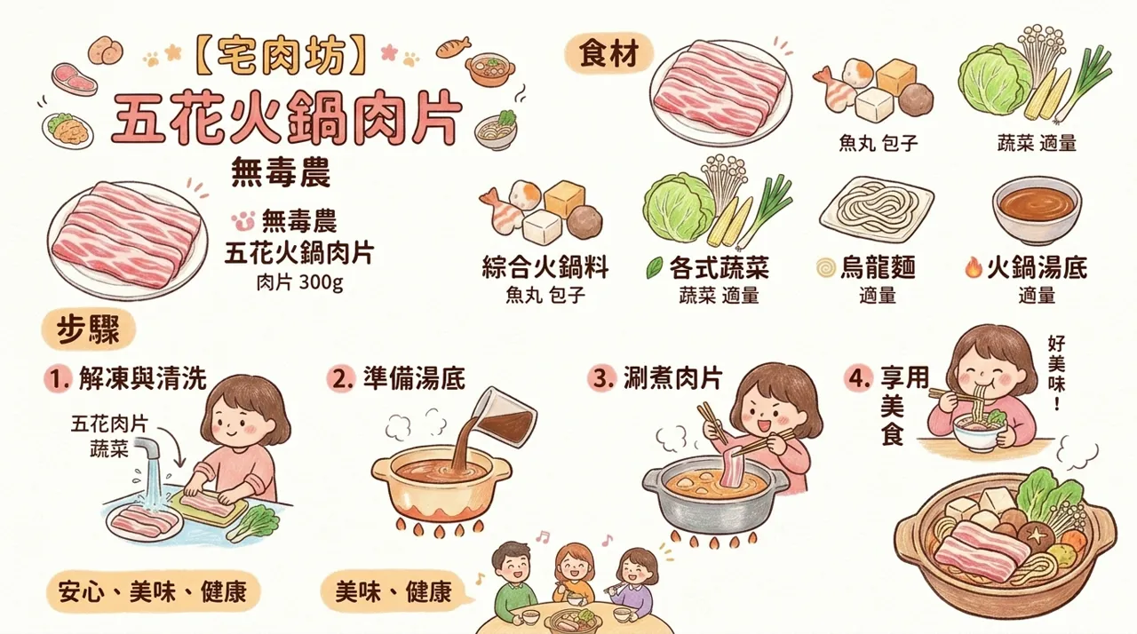 五花火鍋肉片食譜｜冬天在家煮火鍋，4　步驟完成安心美味鍋物