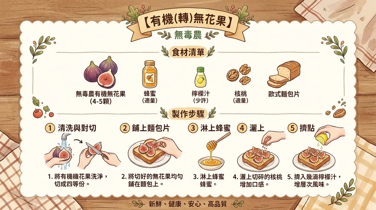 【無花果食譜】蜂蜜核桃無花果歐式麵包，5　分鐘完成清爽輕食