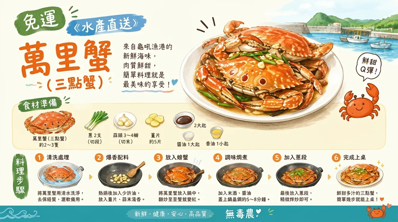 萬里蟹（三點蟹）料理食譜：薑蒜醬燒蟹4步驟，鮮甜Q彈輕鬆上桌