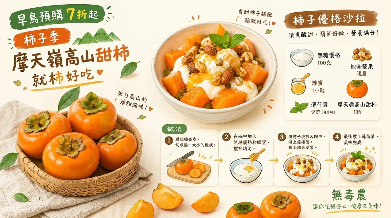 柿子優格沙拉食譜：4步完成秋冬清爽甜點，摩天嶺高山甜柿這樣吃