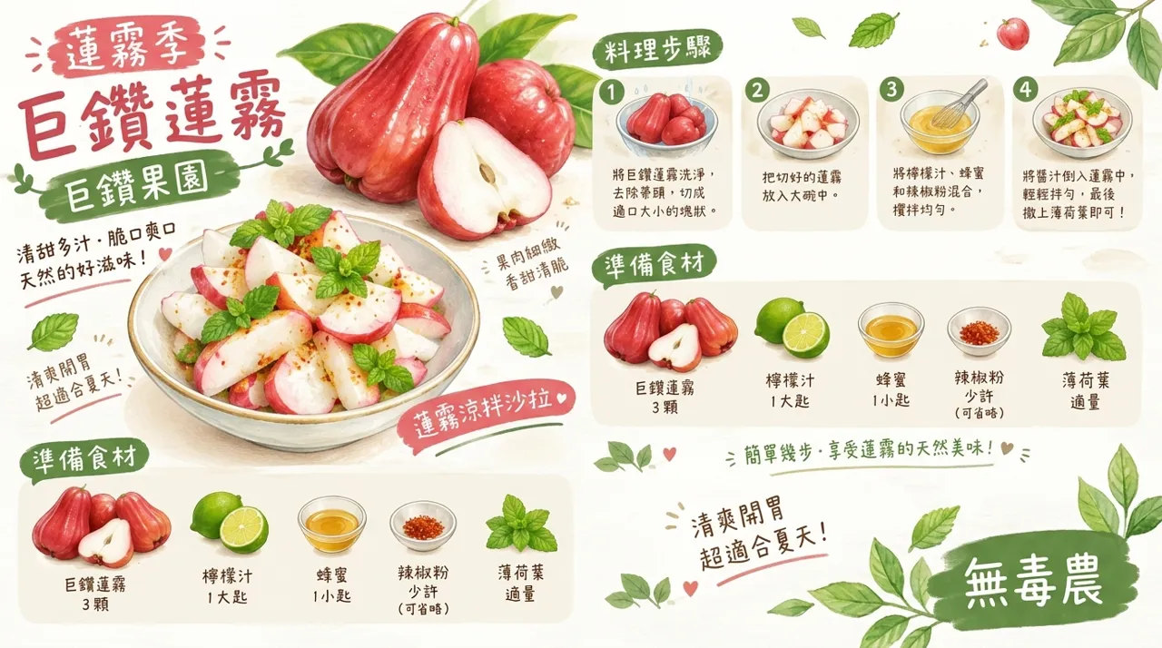巨鑽蓮霧涼拌沙拉食譜｜蜂蜜檸檬醬4步驟做出秋日清爽開胃菜