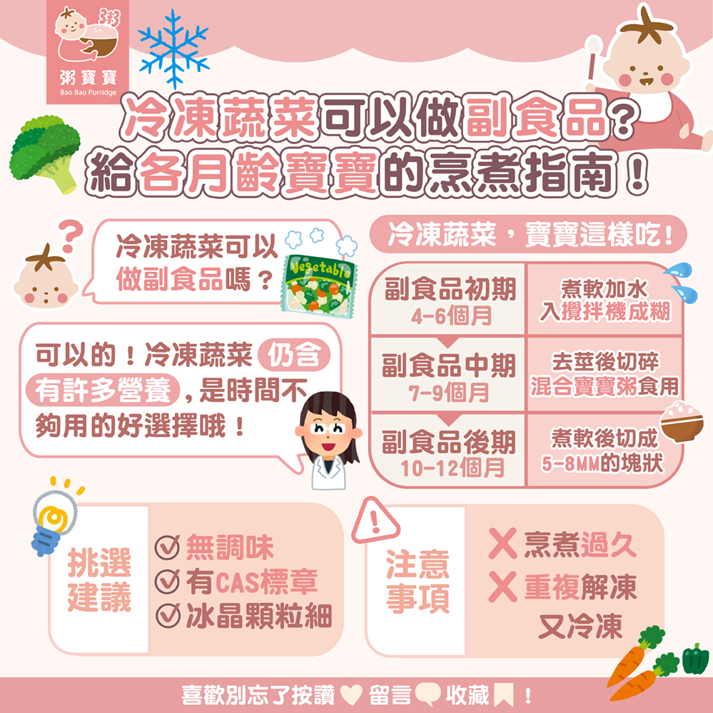 【家長必收】冷凍蔬菜可以做副食品嗎？給各月齡寶寶的烹煮指南！