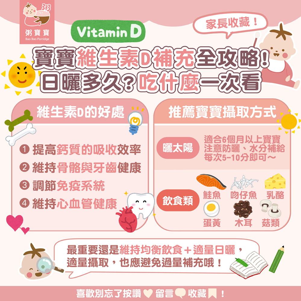 ⟨ 家長必收 ⟩ 寶寶維生素Ｄ補充全攻略！日曬多久？吃什麼一次看
