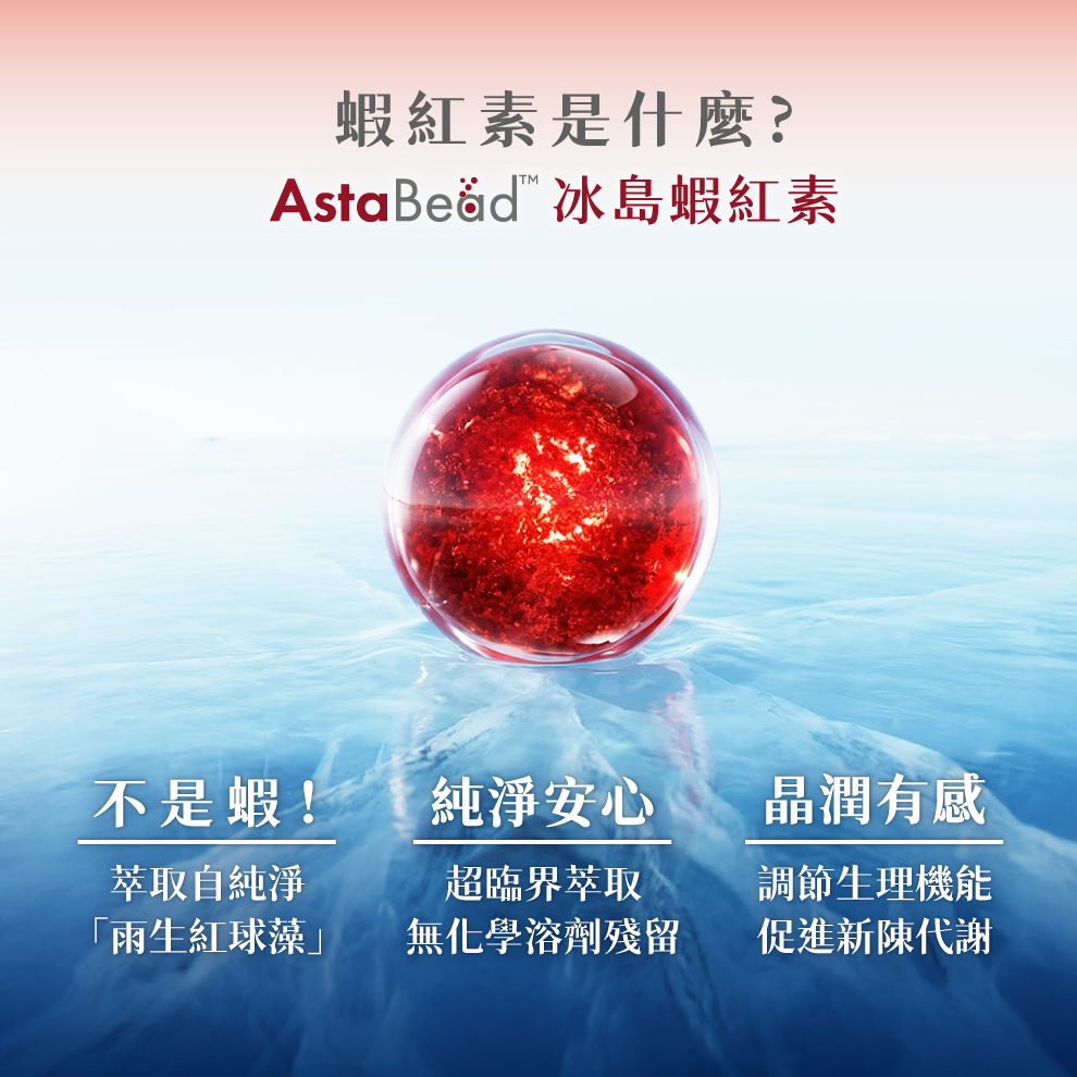 蝦紅素是什麼？不是蝦！萃取自雨生紅球藻。純淨安心無花學溶劑殘留，晶潤有感。